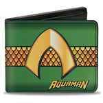 Bi-Fold Wallet - AQUAMAN Classic Icon Scales Stripe Green Golds