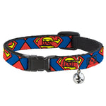 Cat Collar Breakaway - Superman Shield CLOSE-UP Blue Red Yellow