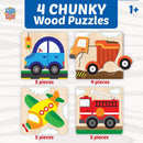 Vehicles Chunky Wood Puzzles - Kids 4-Pack