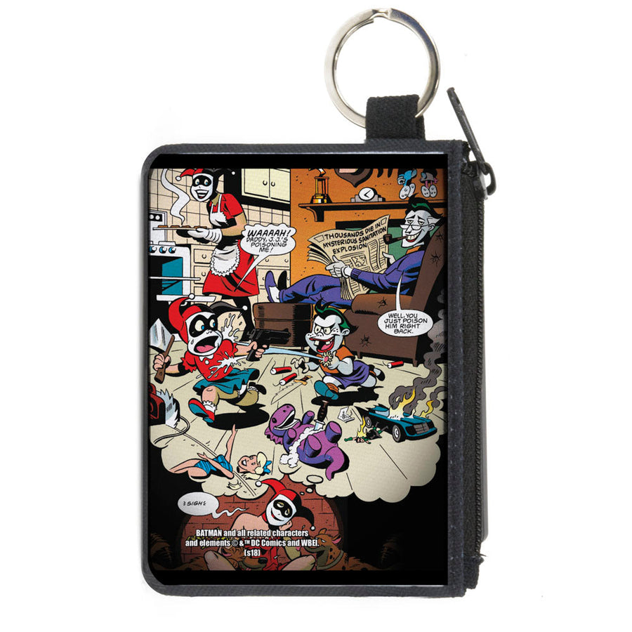 Canvas Zipper Wallet - MINI X-SMALL - Mad Love Harley Quinn Family Life Dreaming Scene w Joker & Kids