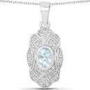0.48 Carat Genuine Aquamarine and White Topaz .925 Sterling Silver Pendant