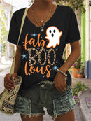 Cross-Border 3D Printed Loose V-Neck T-shirt for Women