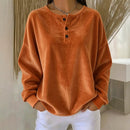 Women's Loose-fitting Round-neck Solid-color Button Sweatshirt