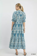 Umgee Two tone Border Print Midi Dress