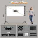 100inch Projector Screen with Stand 16:9 4K HD Rear Front Wrinkle-Free Portable And Foldable Movie Screen with Carry Bag For Indoor Outdoor Home Theat