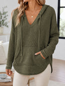 Pocket Knitted Sweater Loose-fitting Hooded Hoodie With Drawstrings