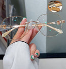 Champagne Gold Frameless Polygon Anti-blue Light Women's Reading Glasses