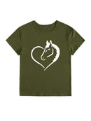 Heart Horse Pattern Printed Shoulder Short Sleeve