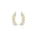 14k Yellow Gold Leaf Motif Climber Post Earrings with Marquise Cubic Zirconias