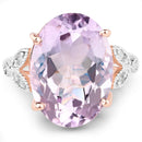 18K Rose Gold Plated 10.50 Carat Genuine Pink Amethyst and White Topaz .925 Sterling Silver Ring