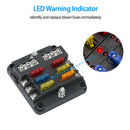 6-Way Fuse Box Holder w/ LED Indicator 6 Circuit Blade Fuse Block Sticker Label For 12-32V Automotive Boat Car SUV Marine