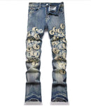 Punk Retro Blue Ripped Slim Fit Men's Jeans
