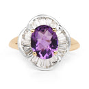14K Yellow Gold Plated 3.35 Carat Genuine Amethyst & White Topaz .925 Sterling Silver Ring