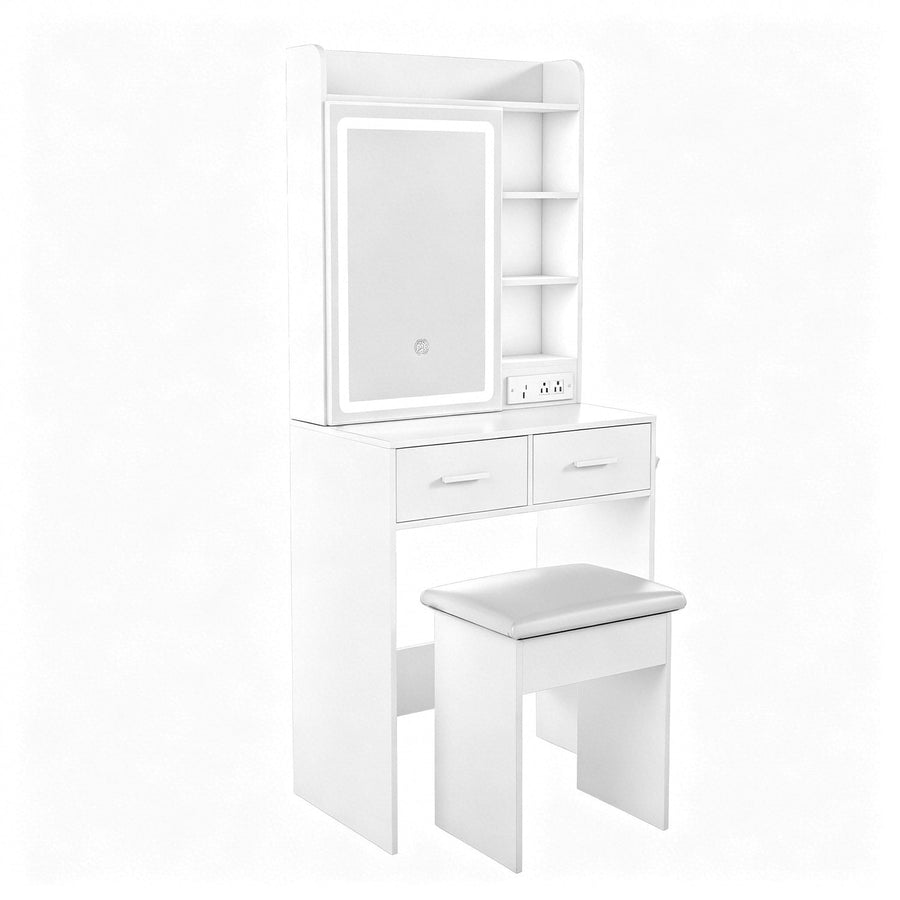 Vanity Desk Set with LED Lighted Mirror & Padded Stool