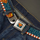 Superman Shield Full Color Americana Blue Seatbelt Belt - Superman Shield Americana Red/White/Blue/Yellow Webbing