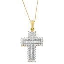 14K Yellow Gold 2.0 Cttw Multi-Row Diamond Cross Pendant Necklace