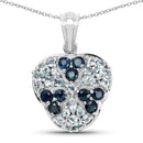 2.73 Carat Genuine Blue Sapphire and Aquamarine .925 Sterling Silver Pendant