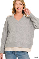 Zenana Dual-look Collared V-neck Sweater