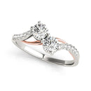 Two Stone Diamond Ring with Curved Band in 14k White And Rose Gold (5/8 cttw)