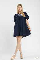 Umgee Puff Sleeve Textured Babydoll Dress