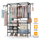 Metal Garment Rack Shoe Clothing Organizer Shelves Freestanding Multifunctional Clothes Wardrobe