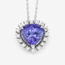 3.25 Carat Genuine Tanzanite and White Diamond 14K White Gold Pendant