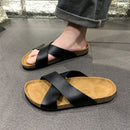 Mens Cork Slippers Cross-strap Sandals Fashionable