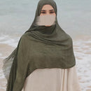 New Womens Solid-color Pleated Faux Hijab
