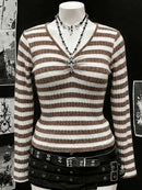 Plus-size Womens Sexy Ribbed V-neck Long-sleeve