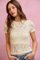 SO ME Floral Perforated Seamless Active Short Sleeve Top
