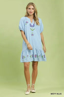 Umgee Embroidered Floral Babydoll Dress