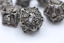 Ancient Silver Hollow Metal Bat Polyhedral Dice Set