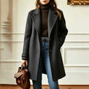 Elegant Midi-length Single-breasted Solid-color Wool Coat With A Lapel