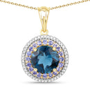 "5.10 Carat Genuine London Blue Topaz, Tanzanite and White Topaz .925 Sterling Silver Pendant