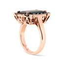 14K Rose Gold 15x10 MM Emerald-Cut Black Onyx and 1/5 Cttw Blue and White Diamond Halo Cocktail Ring (G-H Color, SI1-SI2 Clarity)- Size 7