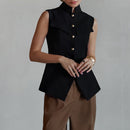Designer-style Small Stand-up Collar Buttoned Sleeveless Vest