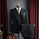 Men Dark Brown Peak Lapel Double Breasted 3 Piece Suit Set