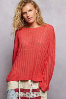 POL Round Neck Long Sleeve Open Weave Sweater