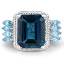 8.17 Carat Genuine London Blue Topaz and Swiss Blue Topaz .925 Sterling Silver Ring