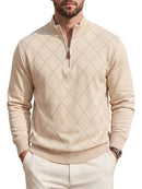 Mens Diamond-Check Half-Zip Long-Sleeve Casual Sweatshirt