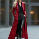 Solid Color Loose Fit Long Leather Coat For Women