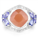4.67 Carat Genuine Peach Moonstone and Tanzanite .925 Sterling Silver Ring