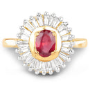 14K Yellow Gold Plated 2.44 Carat Glass Filled Ruby and White Topaz .925 Sterling Silver Ring