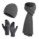 Winter Solid Color Knitted Scarf Hat Gloves Set