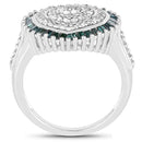0.74 Carat Genuine White Diamond and Green Diamond .925 Sterling Silver Ring