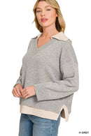 Zenana Dual-look Collared V-neck Sweater