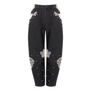 Wash Pearls Beaded High Waist Carrot Jeans