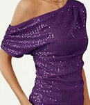 Sequin-Embellished Off-Shoulder Short-Sleeve Womens T-Shirt