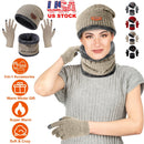 Winter Knitted Hat Scarf Gloves 3Pcs Winter Warm Beanie and Touch Screen Gloves Scarf Set Knit Beanie Skull Cap Neck Warmer Mittens for Men Women