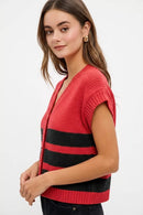 BiBi Game Day Theme Stripe Buttoned V Neck Knit Cardigan